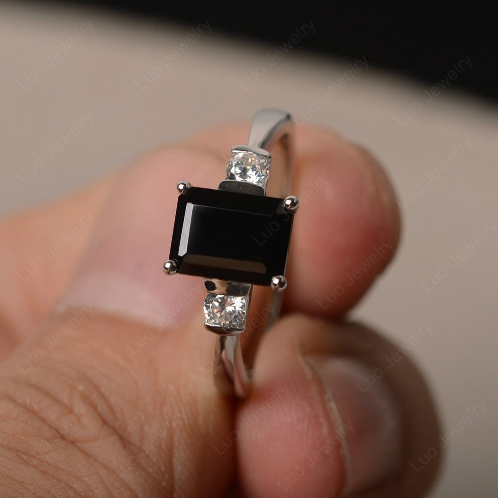 Emerald Cut Black Spinel Wedding Ring Rose Gold - LUO Jewelry