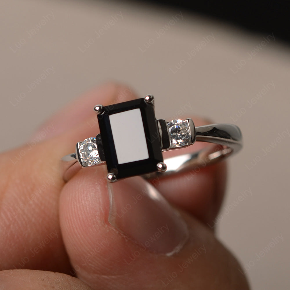 Emerald Cut Black Spinel Wedding Ring Rose Gold - LUO Jewelry