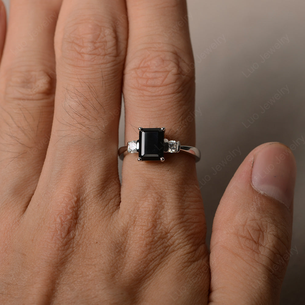 Emerald Cut Black Spinel Wedding Ring Rose Gold - LUO Jewelry
