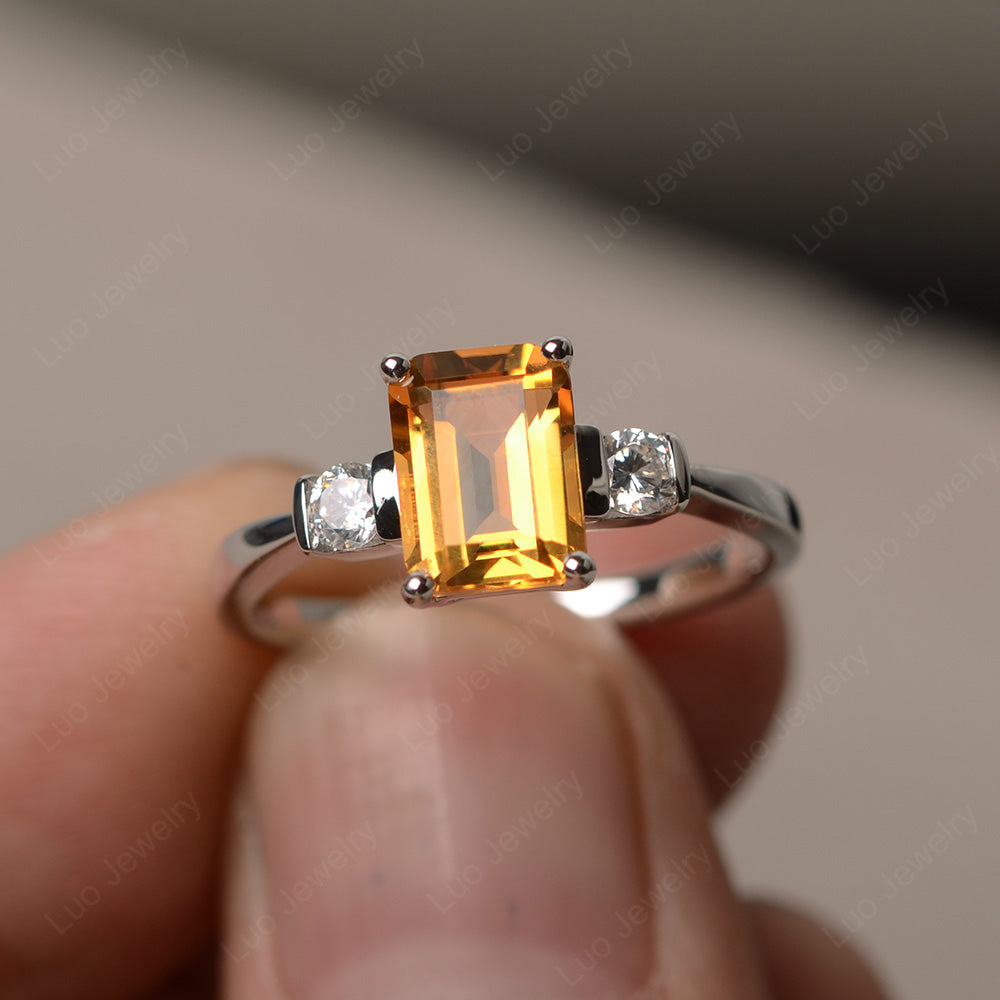 Emerald Cut Citrine Wedding Ring Rose Gold - LUO Jewelry