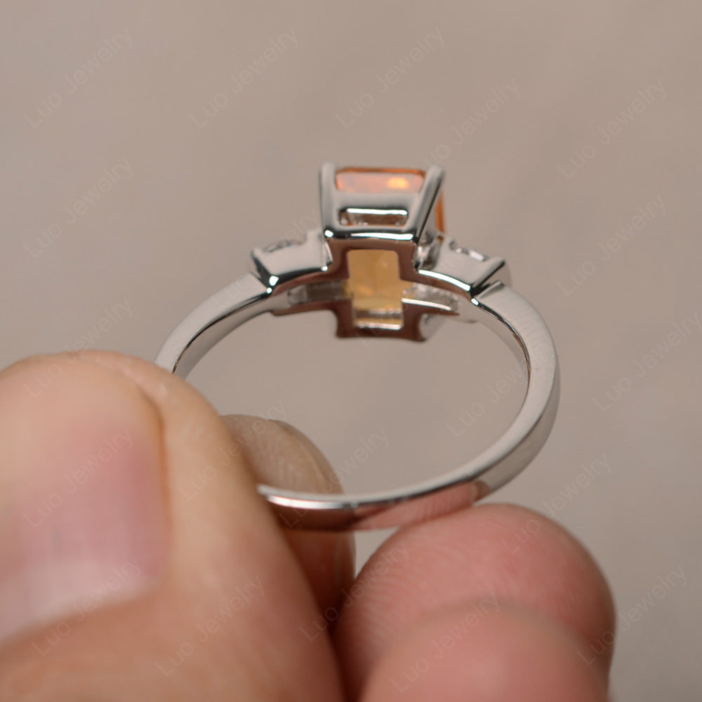 Emerald Cut Citrine Wedding Ring Rose Gold - LUO Jewelry