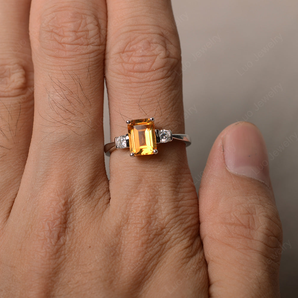 Emerald Cut Citrine Wedding Ring Rose Gold - LUO Jewelry