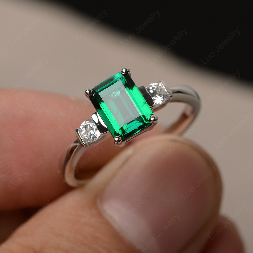 Emerald Cut Lab Emerald Wedding Ring Rose Gold - LUO Jewelry