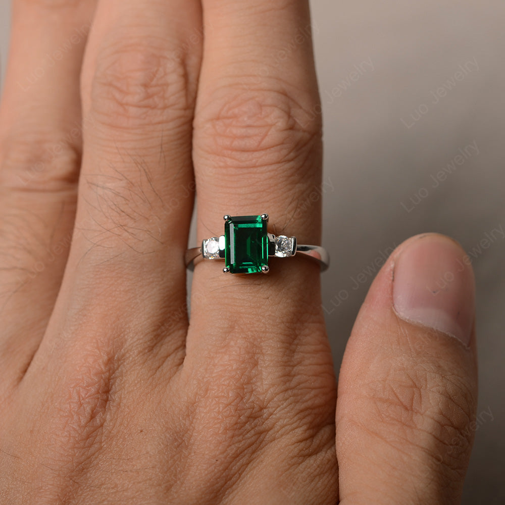 Emerald Cut Lab Emerald Wedding Ring Rose Gold - LUO Jewelry