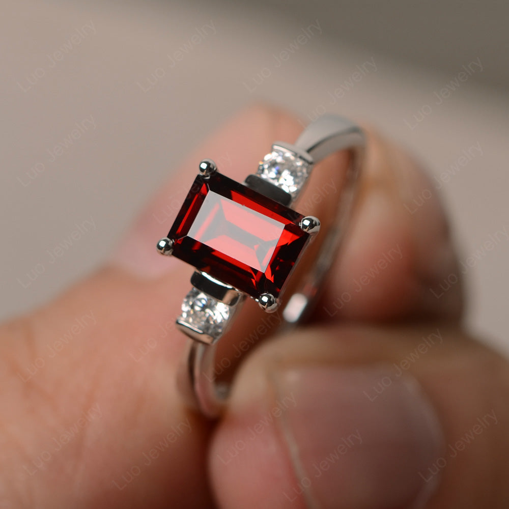 Emerald Cut Garnet Wedding Ring Rose Gold - LUO Jewelry