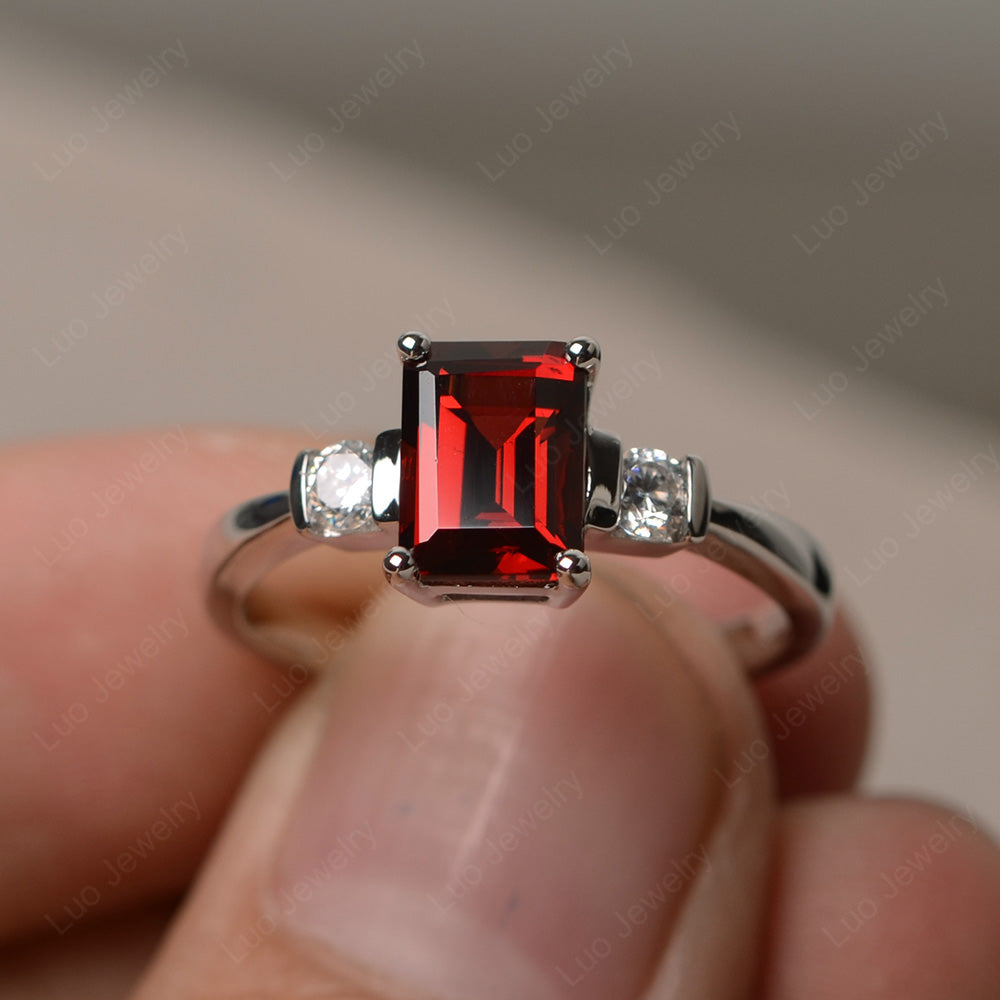 Emerald Cut Garnet Wedding Ring Rose Gold - LUO Jewelry