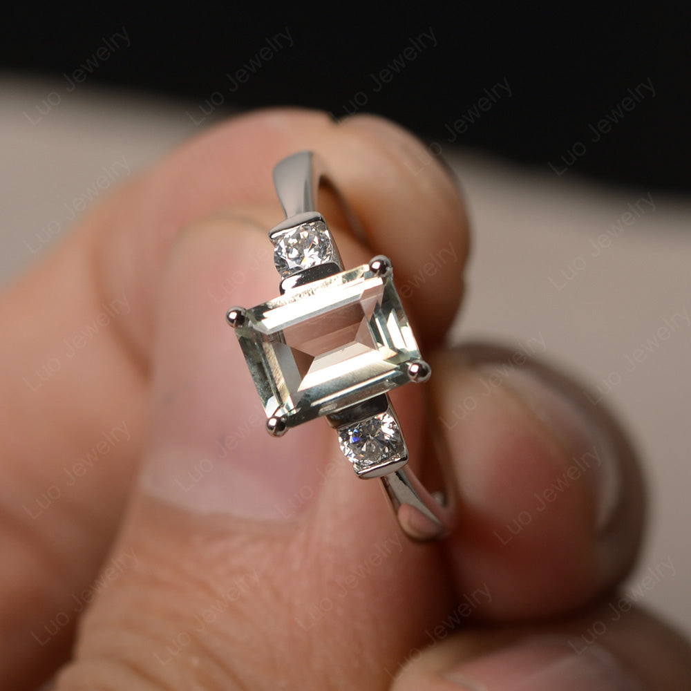 Emerald Cut Green Amethyst Wedding Ring Rose Gold - LUO Jewelry