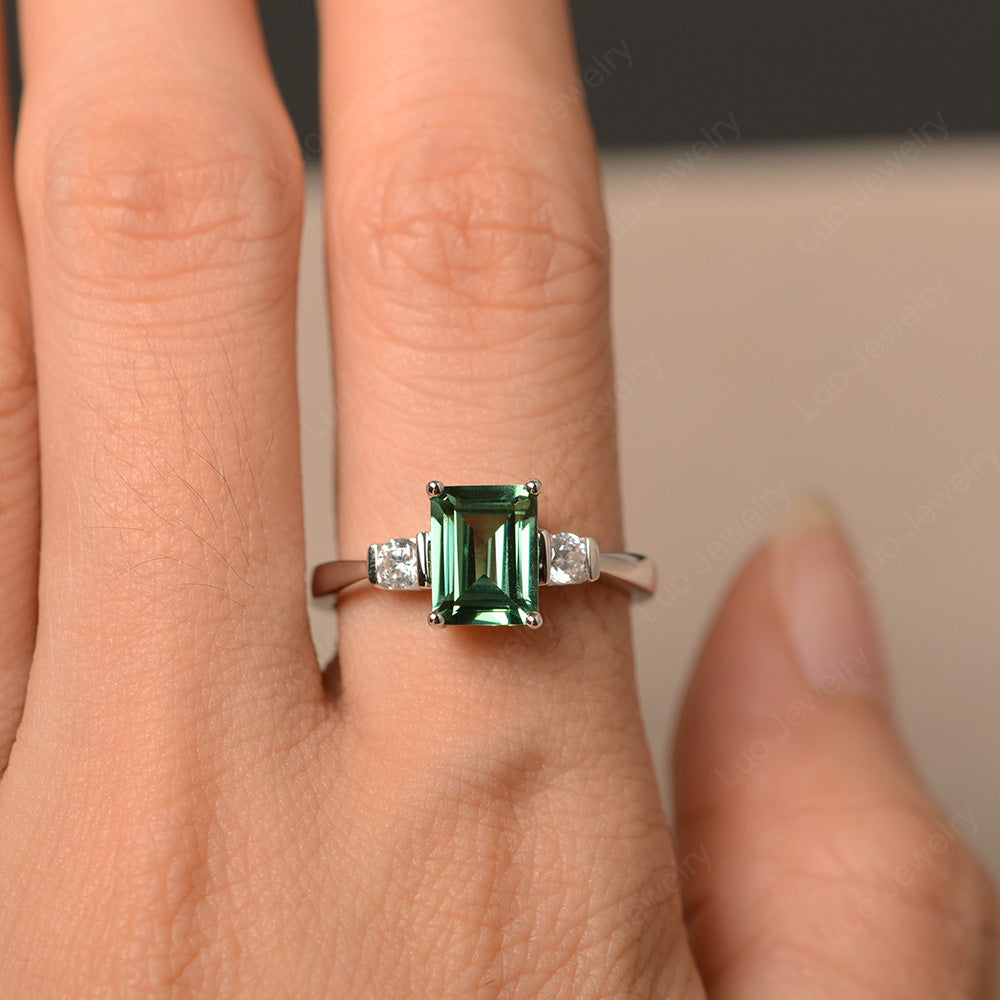 Emerald Cut Green Sapphire Wedding Ring Rose Gold - LUO Jewelry