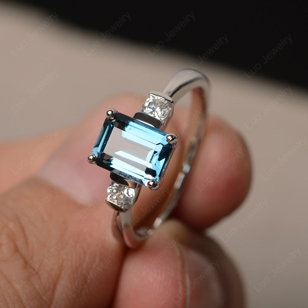 Emerald Cut London Blue Topaz Wedding Ring Rose Gold - LUO Jewelry