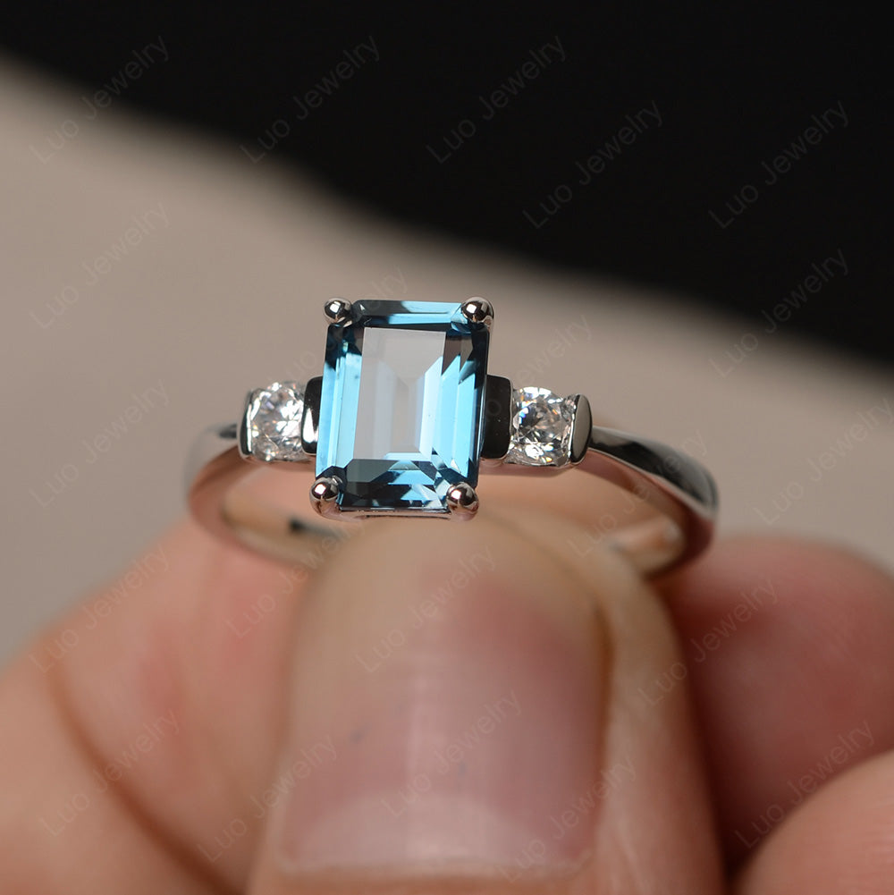 Emerald Cut London Blue Topaz Wedding Ring Rose Gold - LUO Jewelry