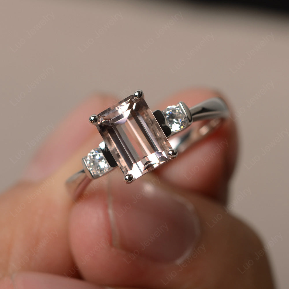 Emerald Cut Morganite Wedding Ring Rose Gold - LUO Jewelry