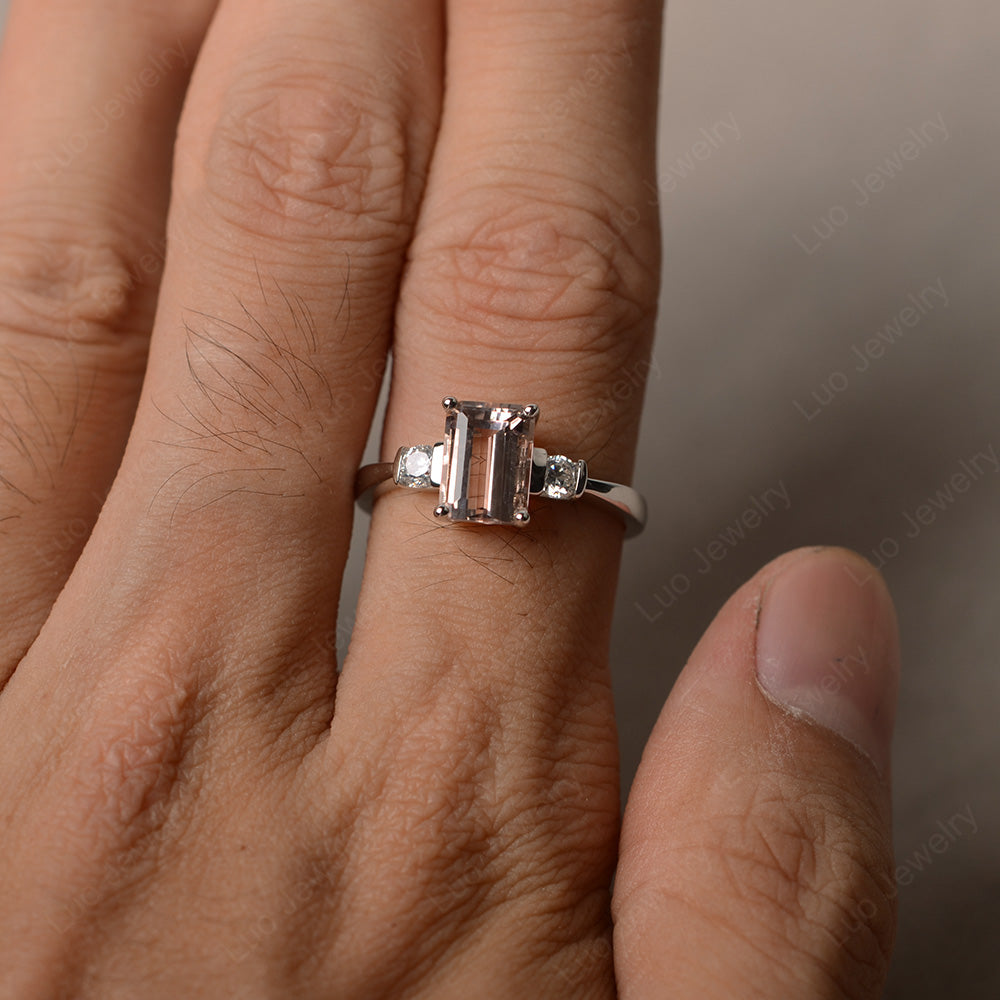 Emerald Cut Morganite Wedding Ring Rose Gold - LUO Jewelry