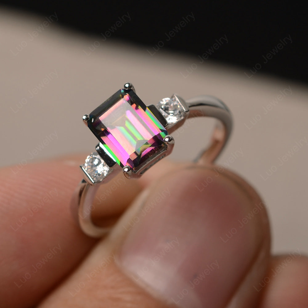 Emerald Cut Mystic Topaz Wedding Ring Rose Gold - LUO Jewelry