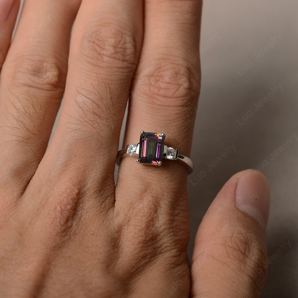 Emerald Cut Mystic Topaz Wedding Ring Rose Gold - LUO Jewelry