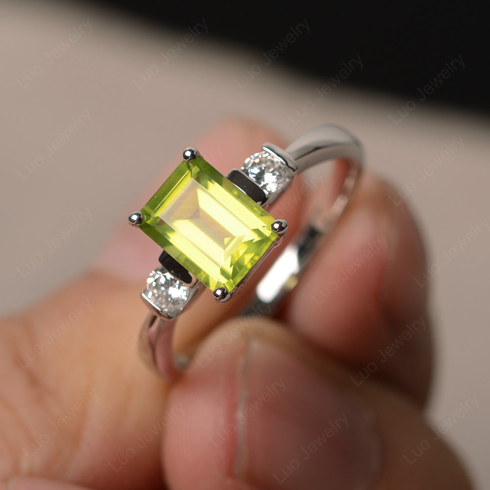 Emerald Cut Peridot Wedding Ring Rose Gold - LUO Jewelry