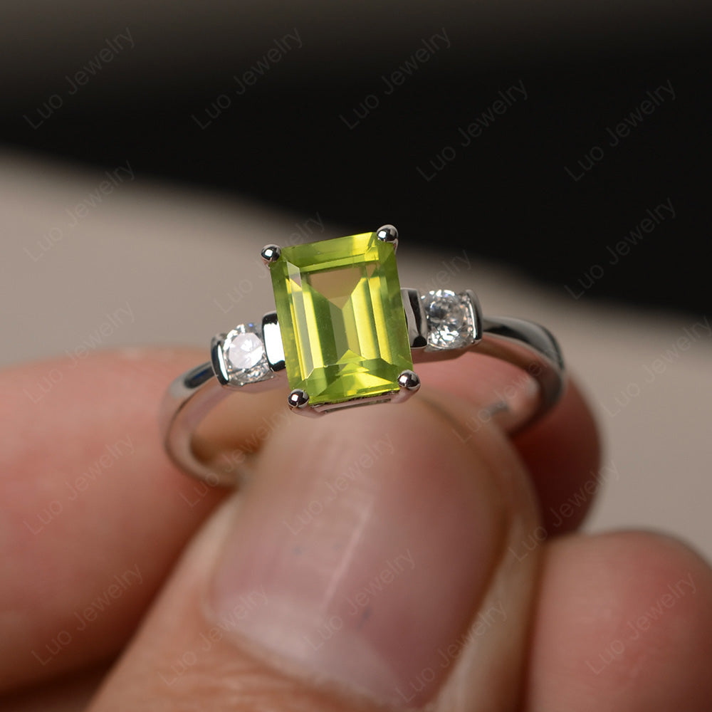 Emerald Cut Peridot Wedding Ring Rose Gold - LUO Jewelry