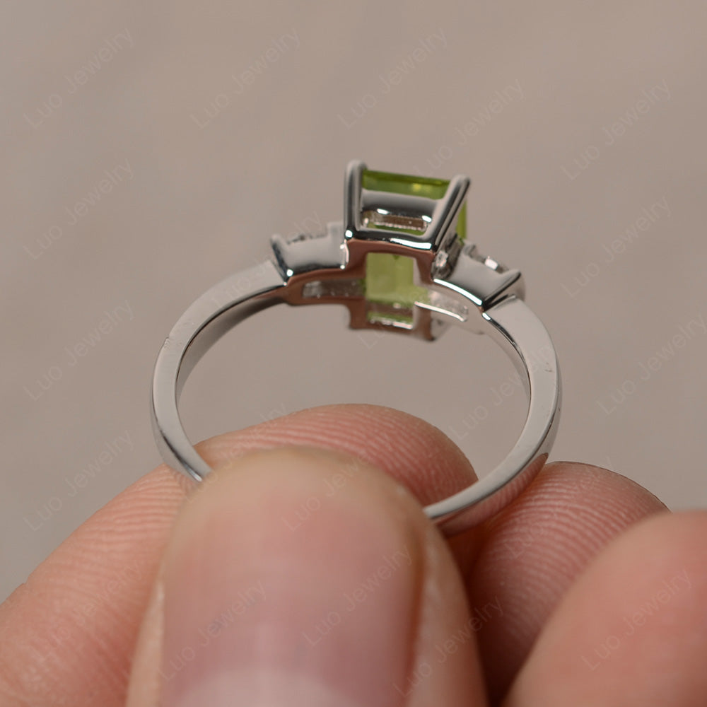 Emerald Cut Peridot Wedding Ring Rose Gold - LUO Jewelry