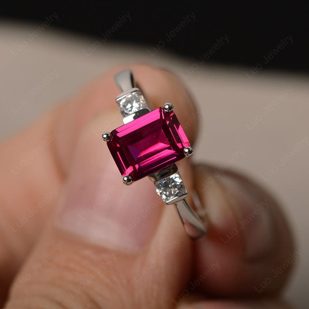 Emerald Cut Ruby Wedding Ring Rose Gold - LUO Jewelry