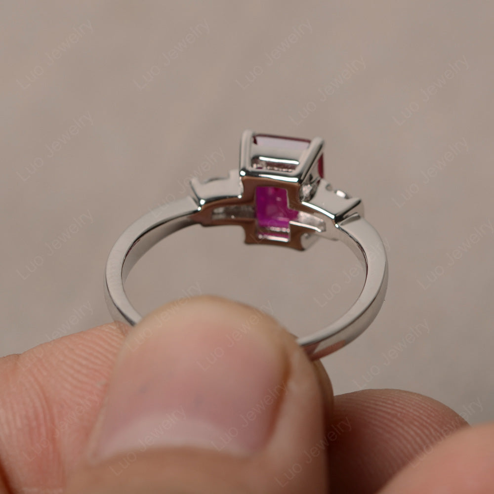 Emerald Cut Ruby Wedding Ring Rose Gold - LUO Jewelry