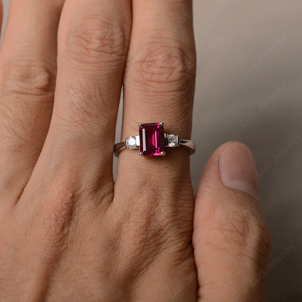 Emerald Cut Ruby Wedding Ring Rose Gold - LUO Jewelry