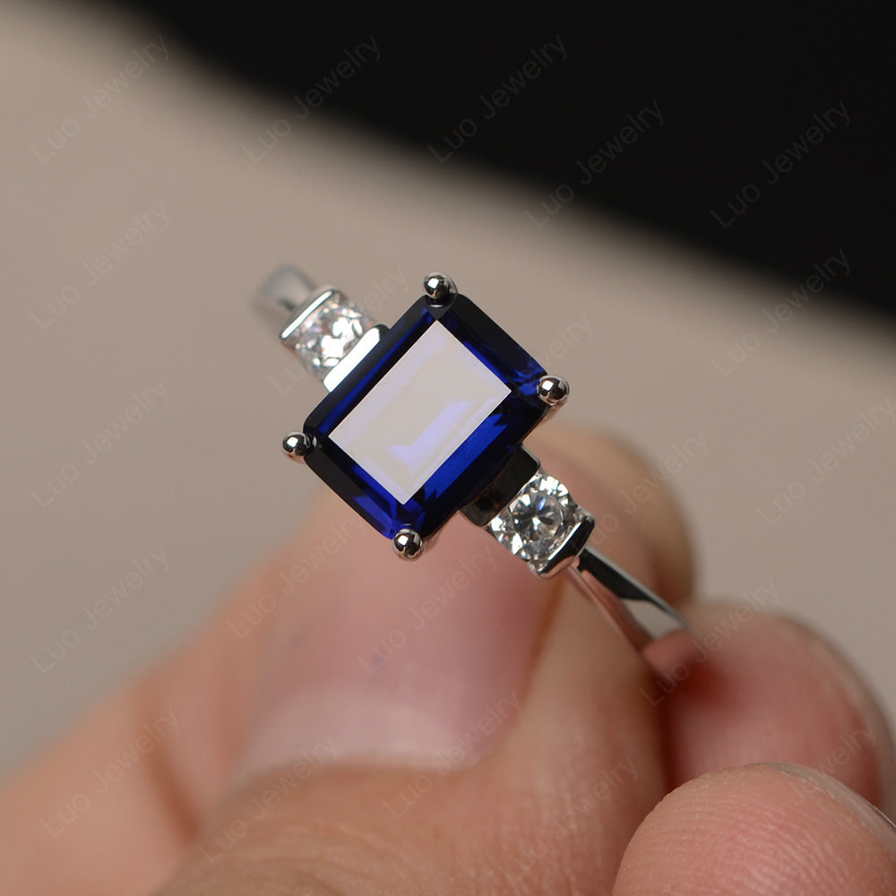 Emerald Cut Lab Sapphire Wedding Ring Rose Gold - LUO Jewelry