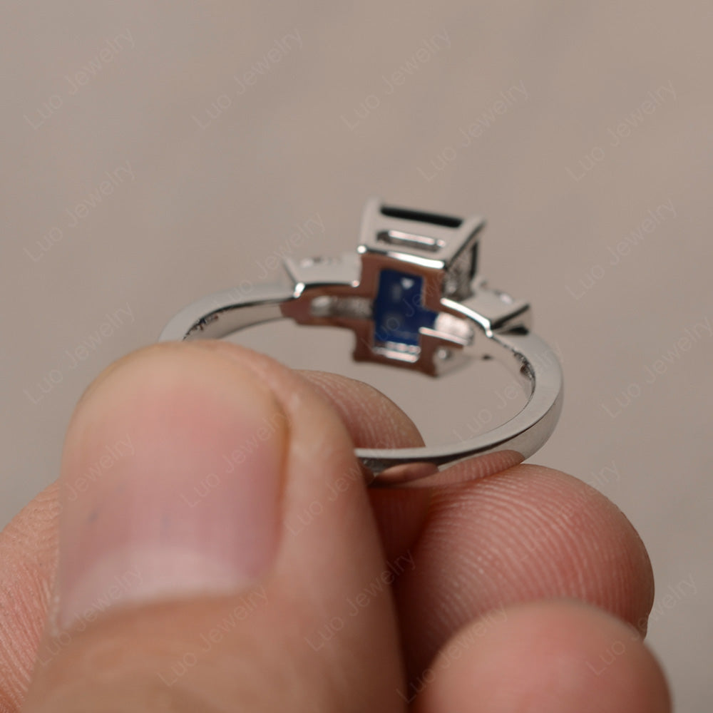 Emerald Cut Lab Sapphire Wedding Ring Rose Gold - LUO Jewelry