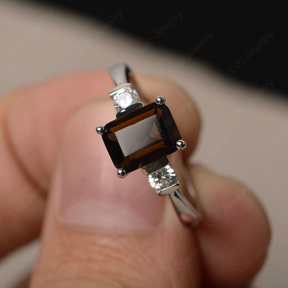 Emerald Cut Smoky Quartz  Wedding Ring Rose Gold - LUO Jewelry