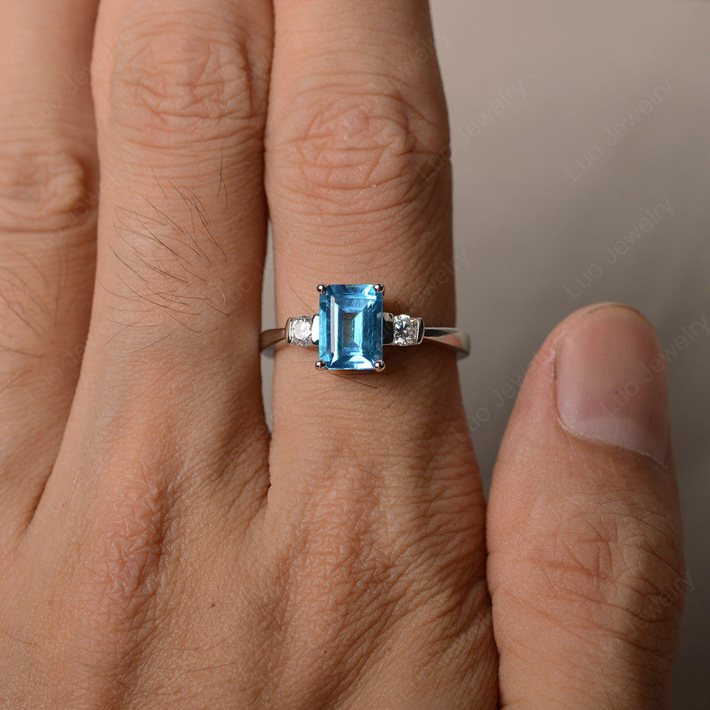 Emerald Cut Swiss Blue Topaz Wedding Ring Rose Gold - LUO Jewelry