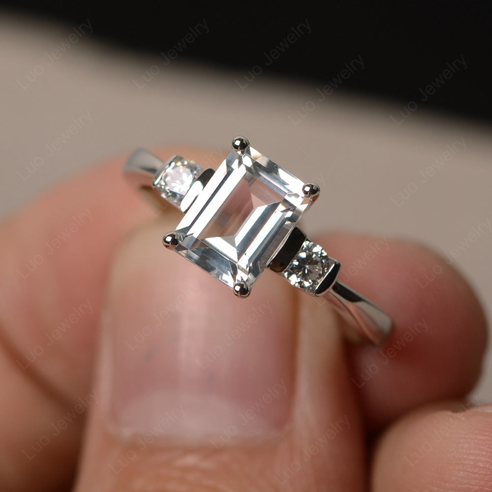 Emerald Cut White Topaz Wedding Ring Rose Gold - LUO Jewelry