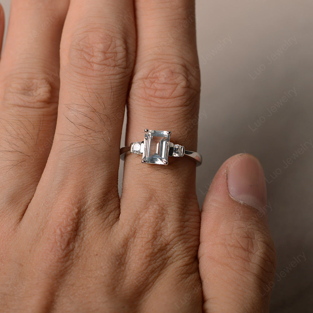 Emerald Cut White Topaz Wedding Ring Rose Gold - LUO Jewelry