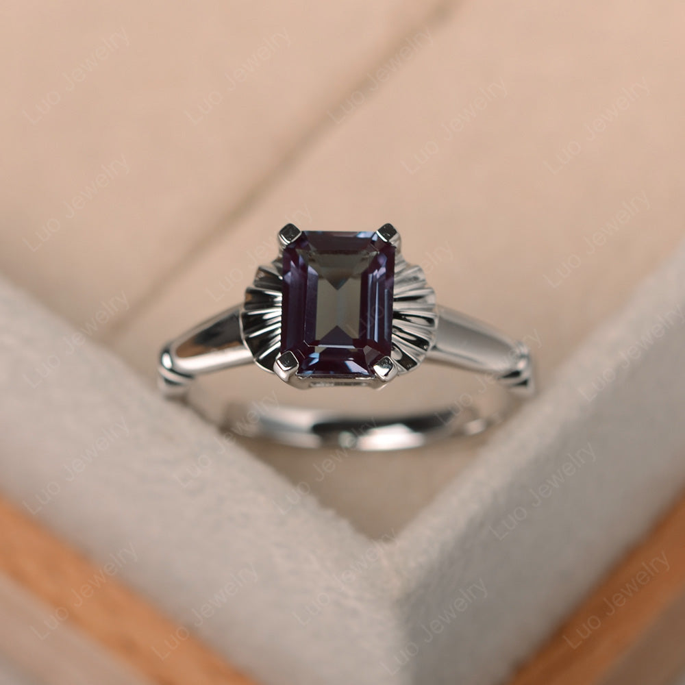 Vintage Emerald Cut Alexandrite Solitaire Ring - LUO Jewelry