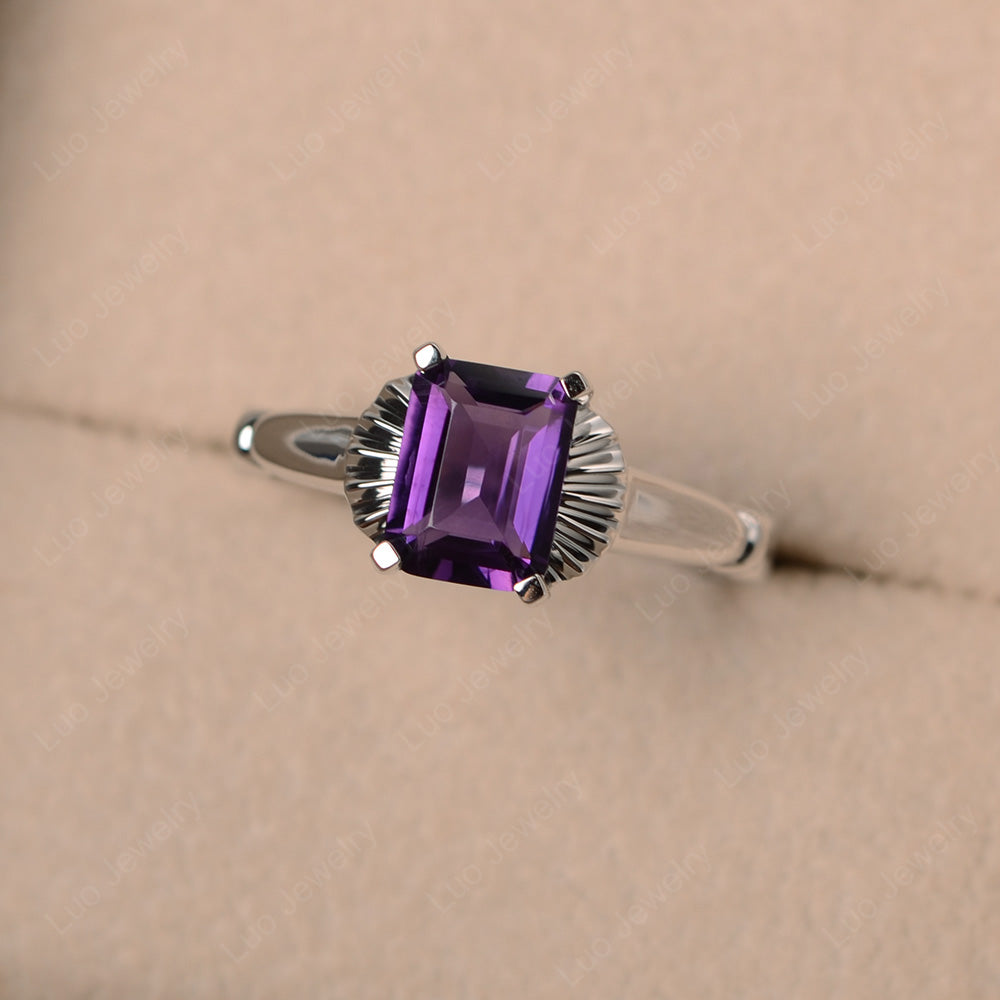 Vintage Emerald Cut Amethyst Solitaire Ring - LUO Jewelry