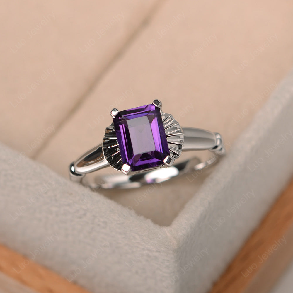 Vintage Emerald Cut Amethyst Solitaire Ring - LUO Jewelry
