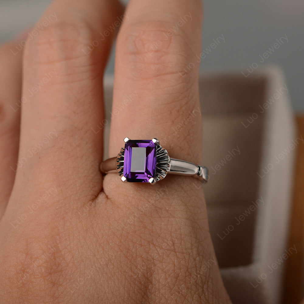 Vintage Emerald Cut Amethyst Solitaire Ring - LUO Jewelry