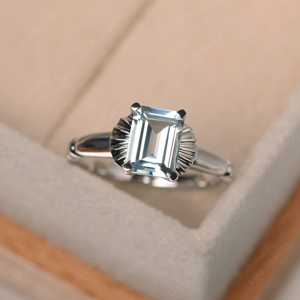 Vintage Emerald Cut Aquamarine Solitaire Ring - LUO Jewelry