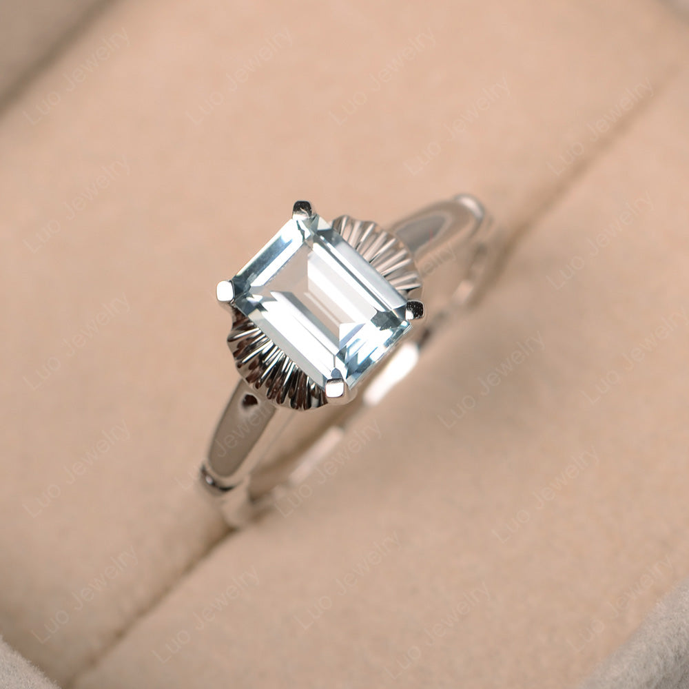 Vintage Emerald Cut Aquamarine Solitaire Ring - LUO Jewelry