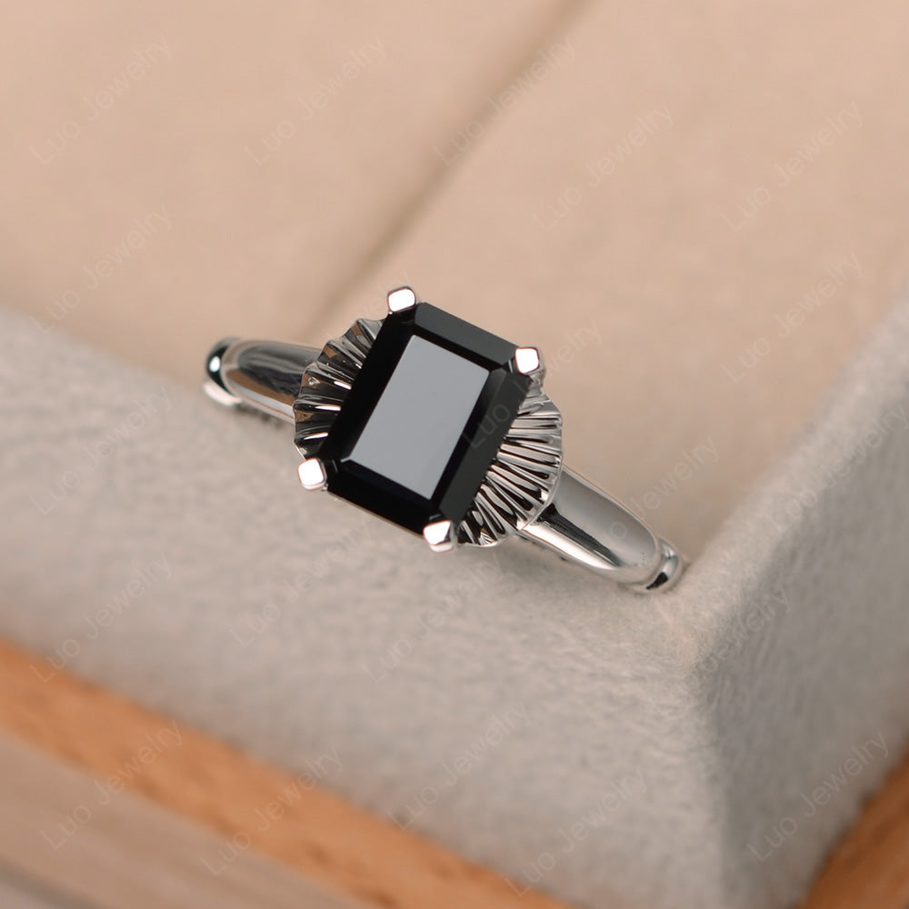 Vintage Emerald Cut Black Spinel Solitaire Ring - LUO Jewelry