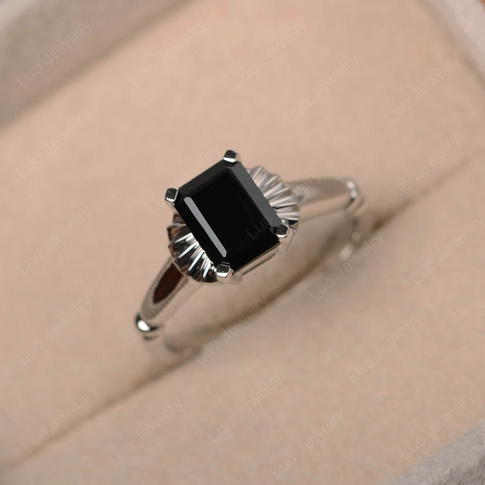 Vintage Emerald Cut Black Spinel Solitaire Ring - LUO Jewelry