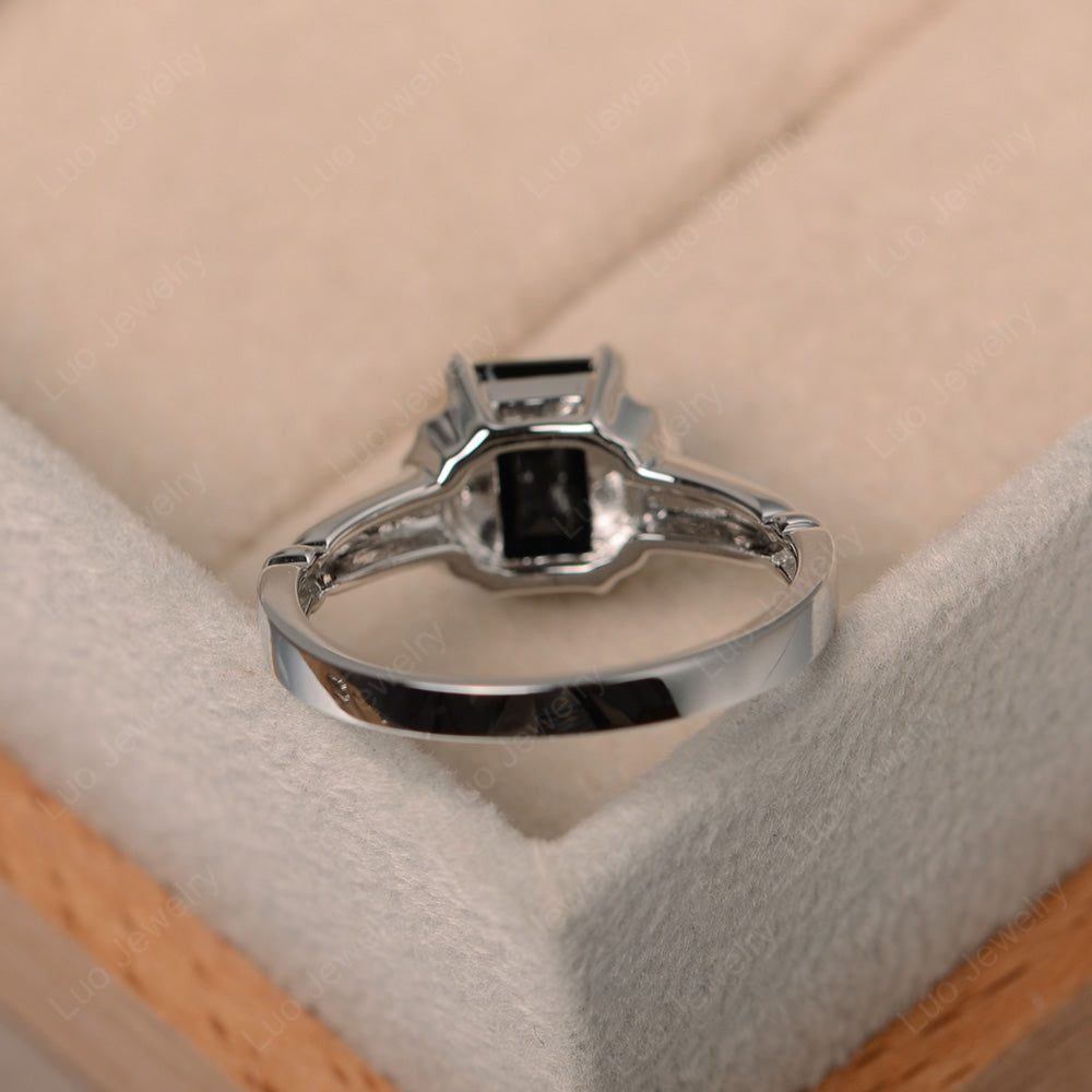 Vintage Emerald Cut Black Spinel Solitaire Ring - LUO Jewelry