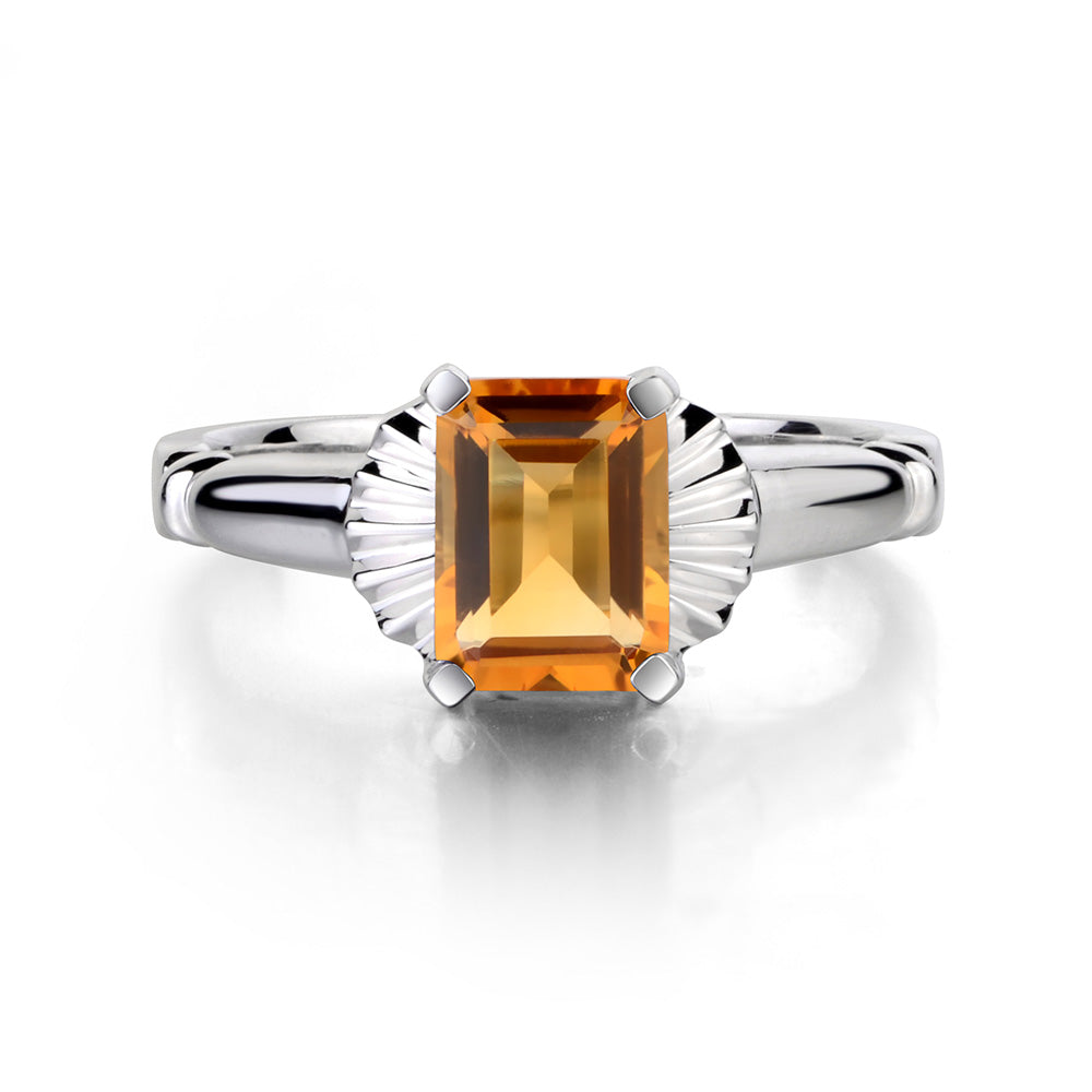 Vintage Emerald Cut Citrine Solitaire Ring - LUO Jewelry