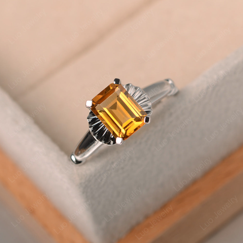 Vintage Emerald Cut Citrine Solitaire Ring - LUO Jewelry