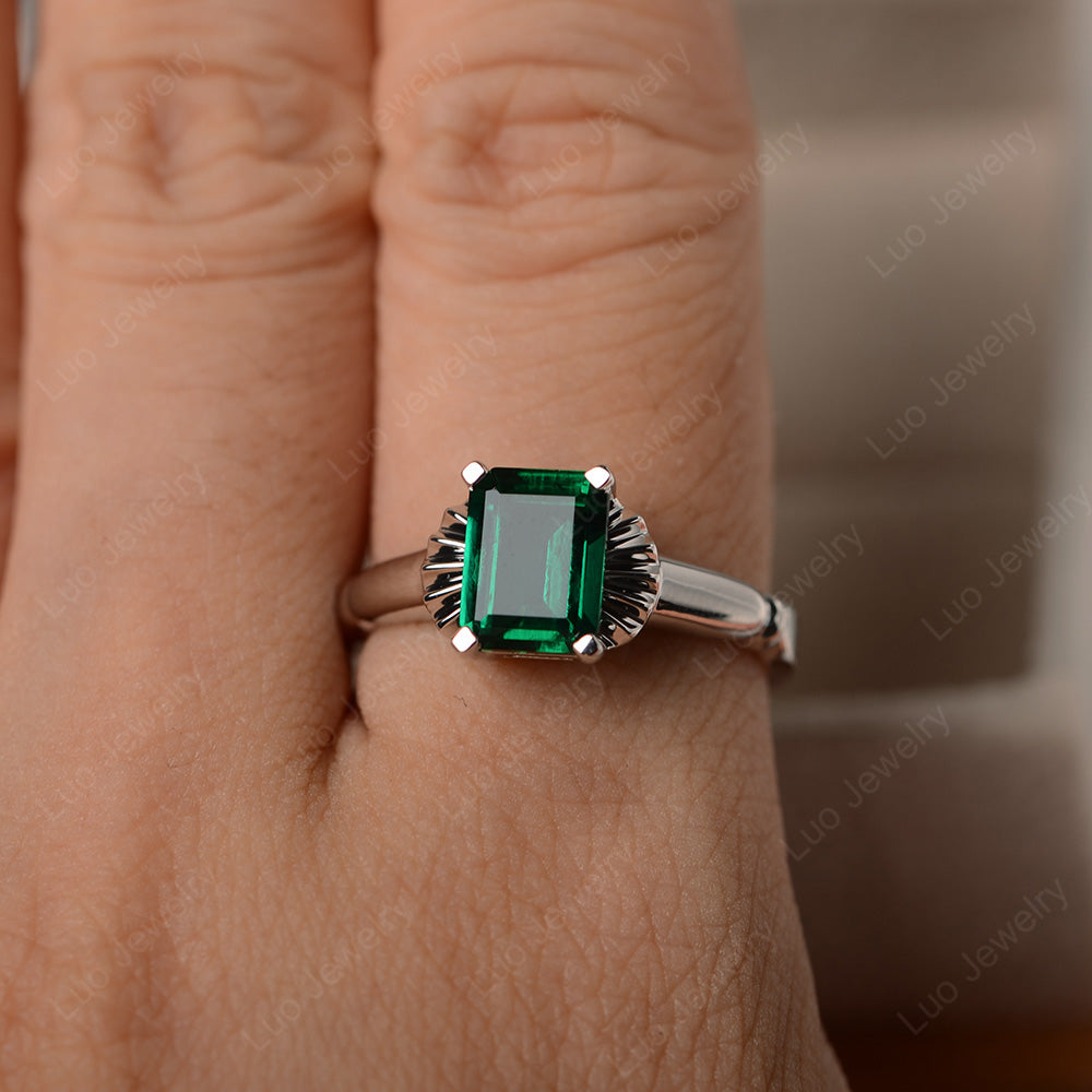 Vintage Emerald Cut Lab Emerald Solitaire Ring - LUO Jewelry