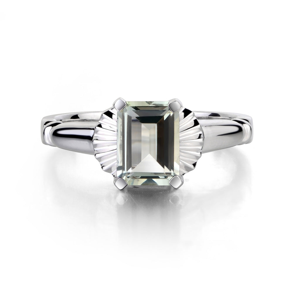 Vintage Emerald Cut Green Amethyst Solitaire Ring - LUO Jewelry