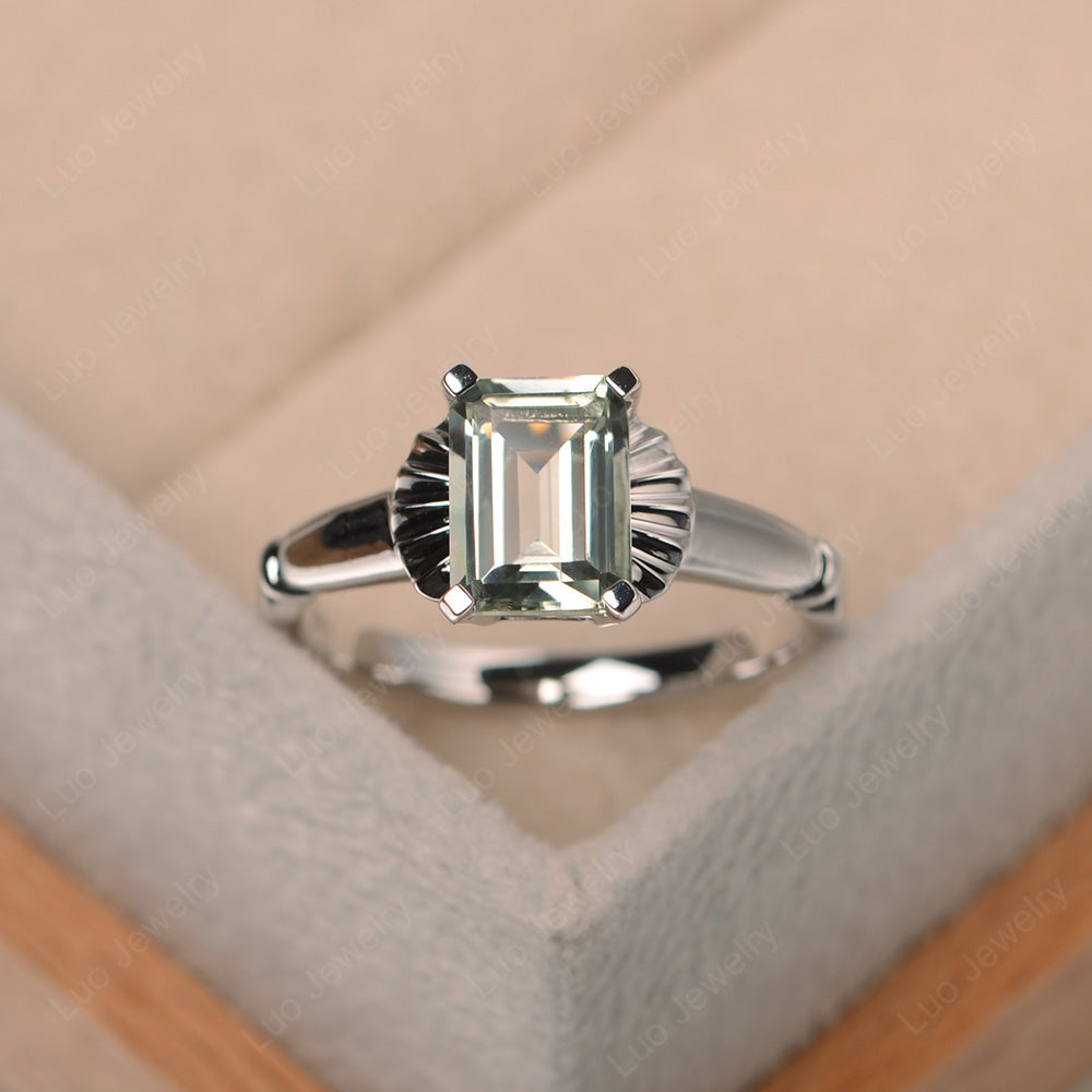 Vintage Emerald Cut Green Amethyst Solitaire Ring - LUO Jewelry