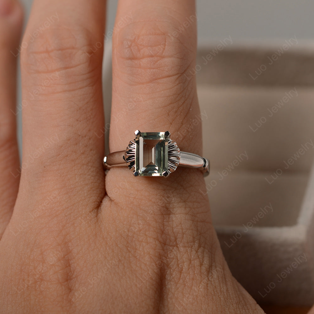 Vintage Emerald Cut Green Amethyst Solitaire Ring - LUO Jewelry