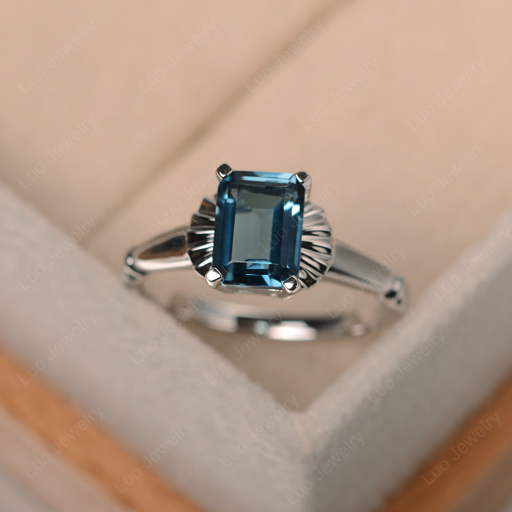 Vintage Emerald Cut London Blue Topaz Solitaire Ring - LUO Jewelry