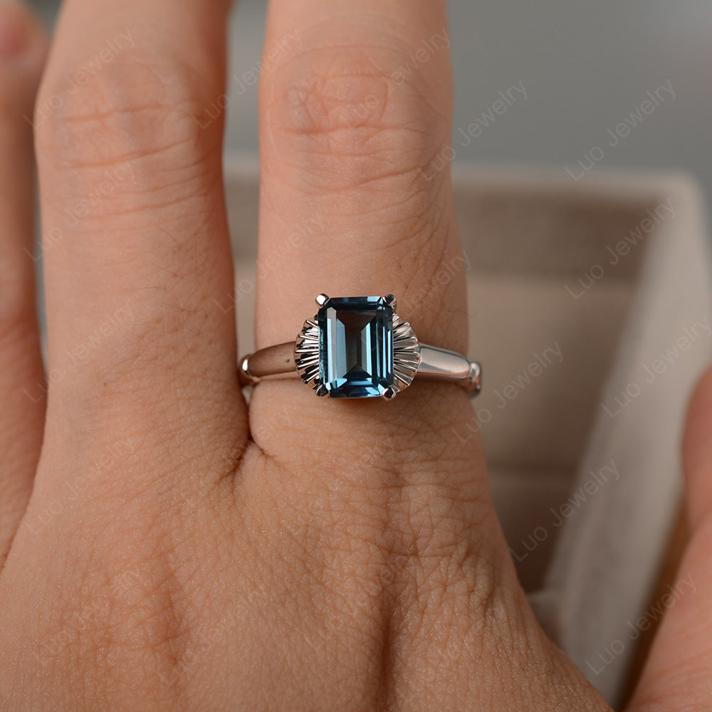 Vintage Emerald Cut London Blue Topaz Solitaire Ring - LUO Jewelry