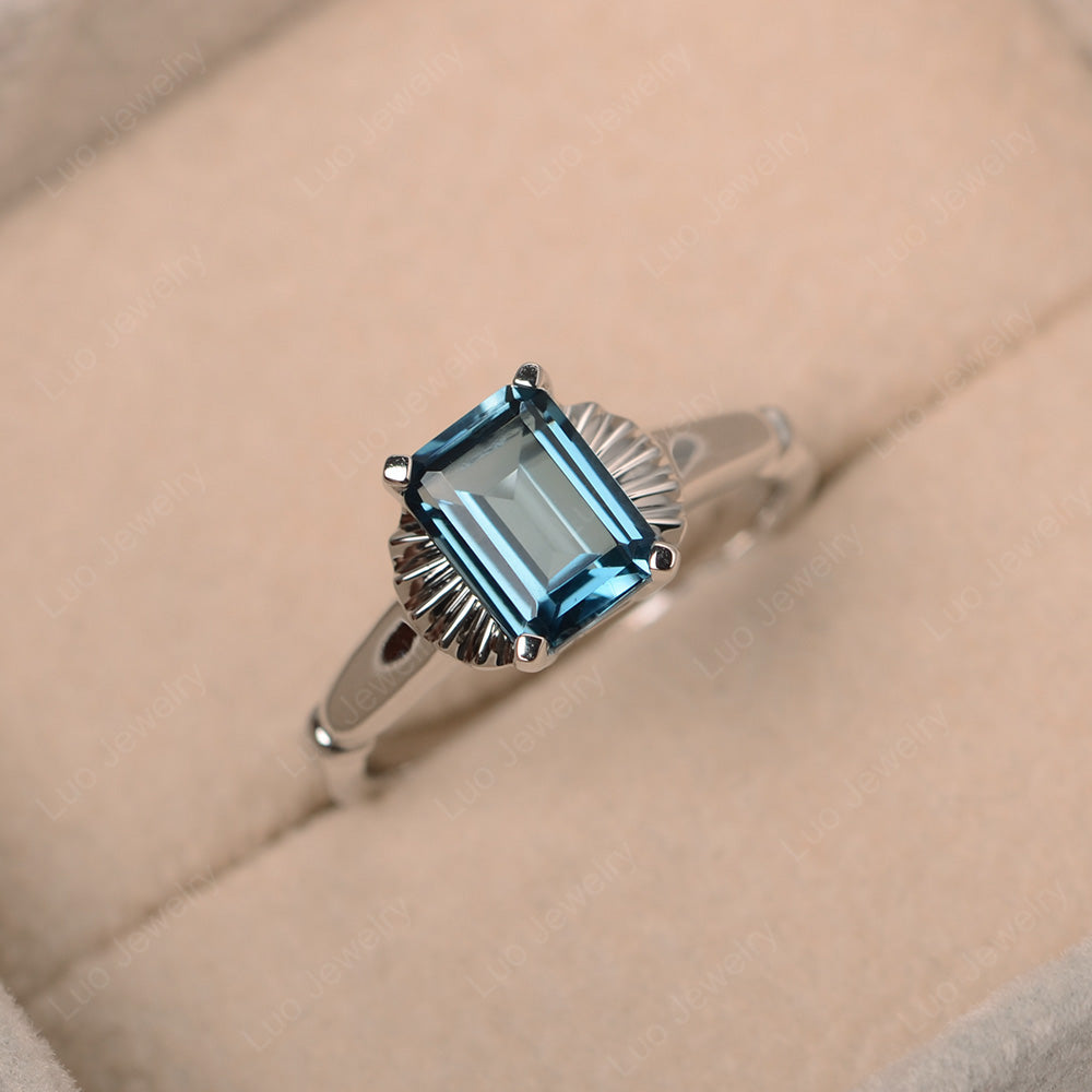 Vintage Emerald Cut London Blue Topaz Solitaire Ring - LUO Jewelry