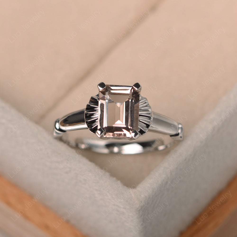 Vintage Emerald Cut Morganite Solitaire Ring - LUO Jewelry