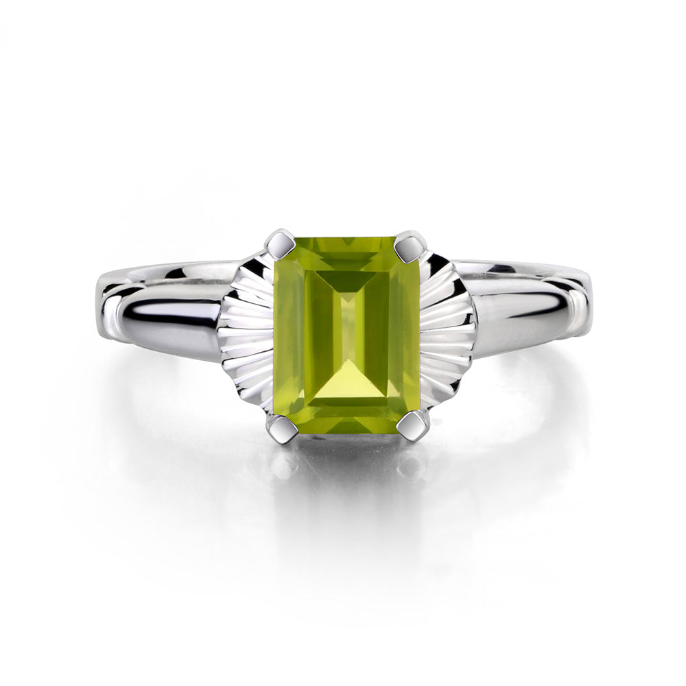 Vintage Emerald Cut Peridot Solitaire Ring - LUO Jewelry